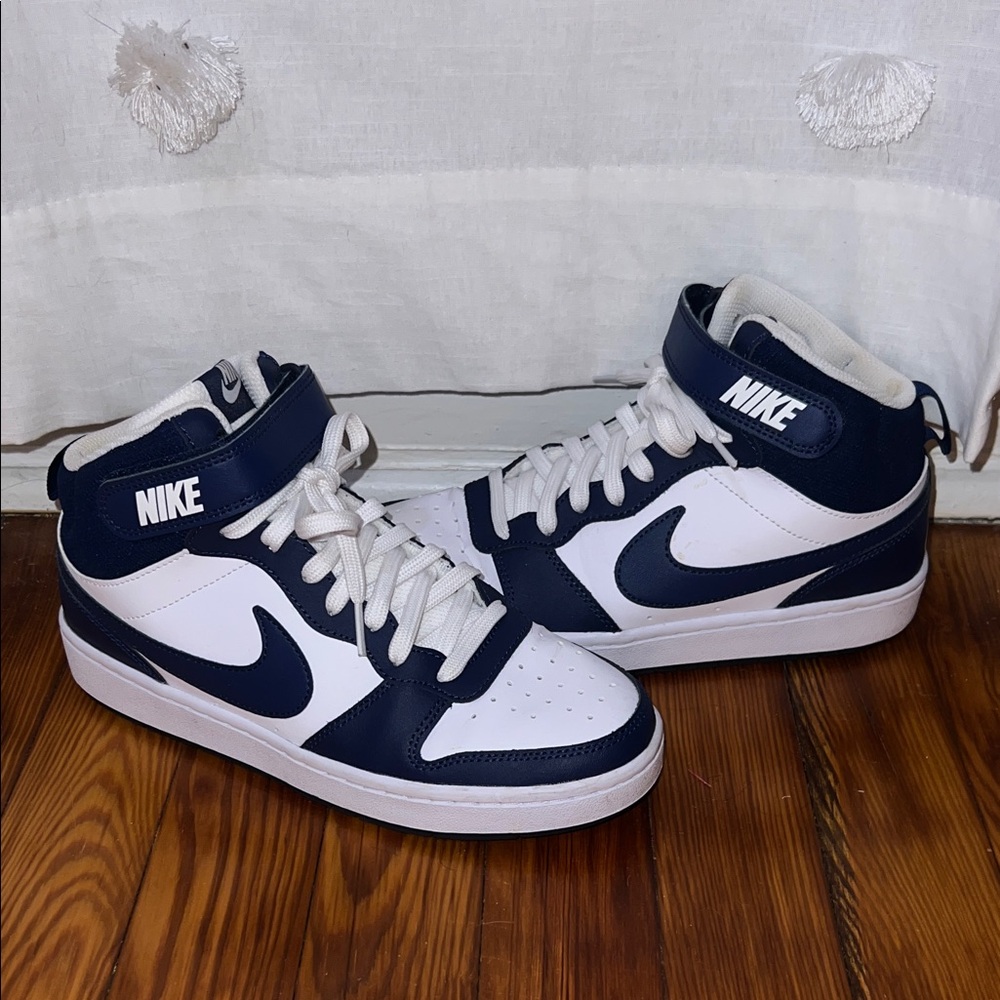 Nike Women’s White and Navy High-Top Sneakers